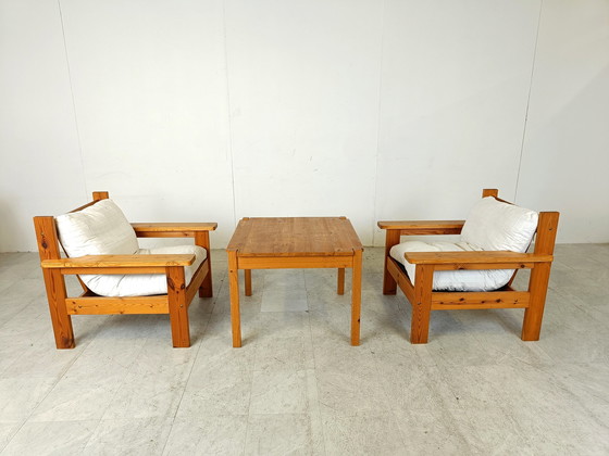 Image 1 of Vintage pine wood armchair set