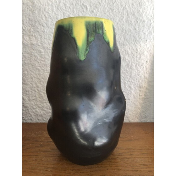 Image 1 of Vintage black and yellow ceramic vase, 1950