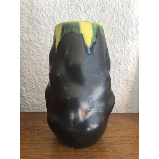 Image 1 of Vintage black and yellow ceramic vase, 1950