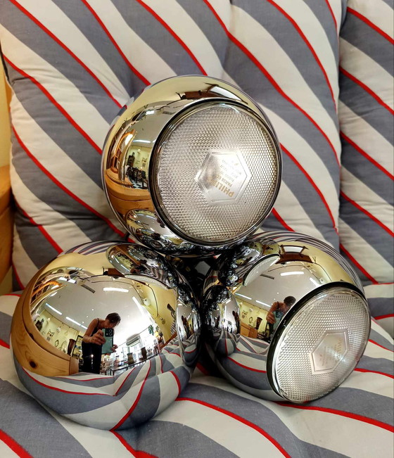 Image 1 of 3x chrome-plated metal eyeball spotlights 1970