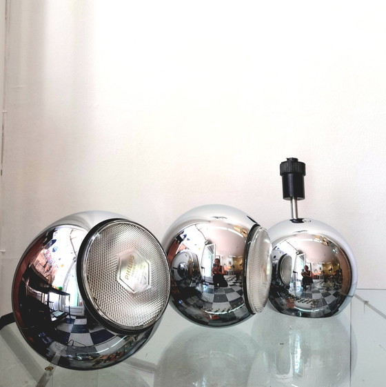 Image 1 of 3x chrome-plated metal eyeball spotlights 1970