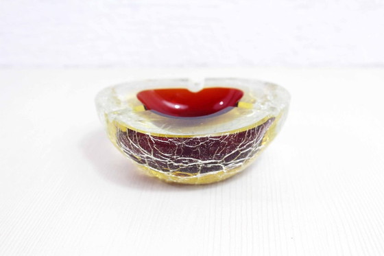 Image 1 of Beautiful Murano glass ashtray in gold and red color