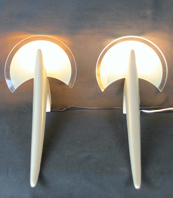 Image 1 of Taller Uno Metalarte By Joan Auger, Large Pair Of Gold Metal And Glass Wall Lights