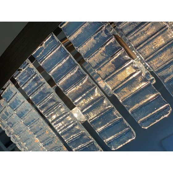 Image 1 of Lampadario contemporaneo in vetro di Murano Opalino a righe orizzontali "Listelli".