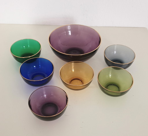 Glass Multicolored Snack Set From The Fifties