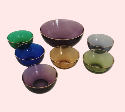 Glass Multicolored Snack Set From The Fifties