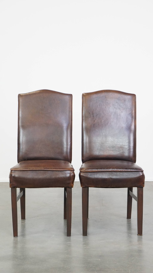 6 x Dark Sheepskin Leather Dining Chair