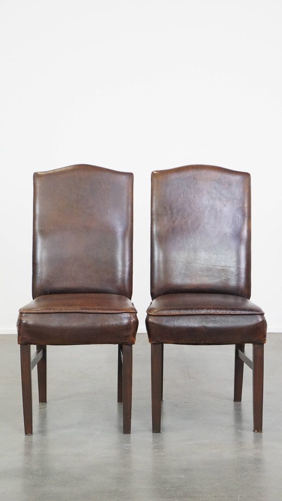 Image 1 of 6 x Dark Sheepskin Leather Dining Chair