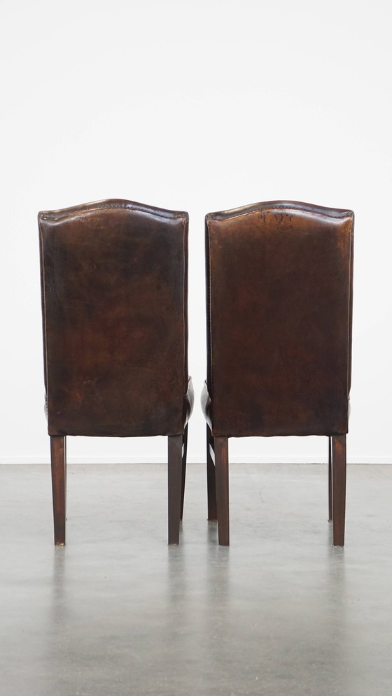 Image 1 of 6 x Dark Sheepskin Leather Dining Chair