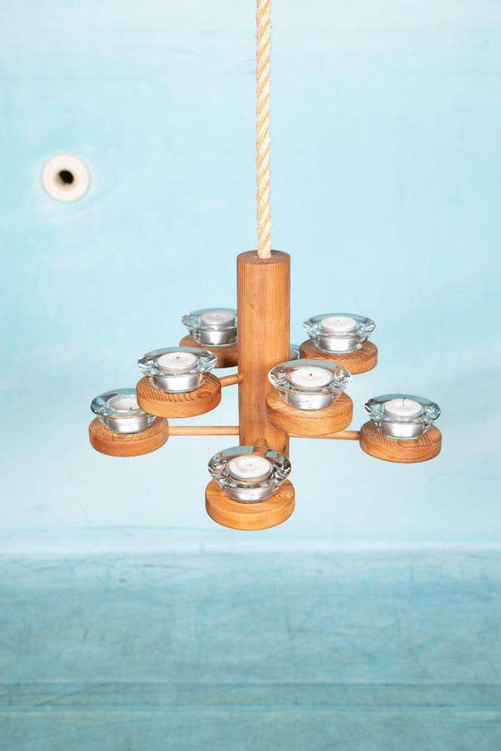 Image 1 of Lustre bohème, lustre nordique en pin vintage