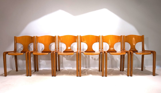 Image 1 of Ensemble de 6 chaises de salle à manger Pozzi par Augusto Savini, 1960