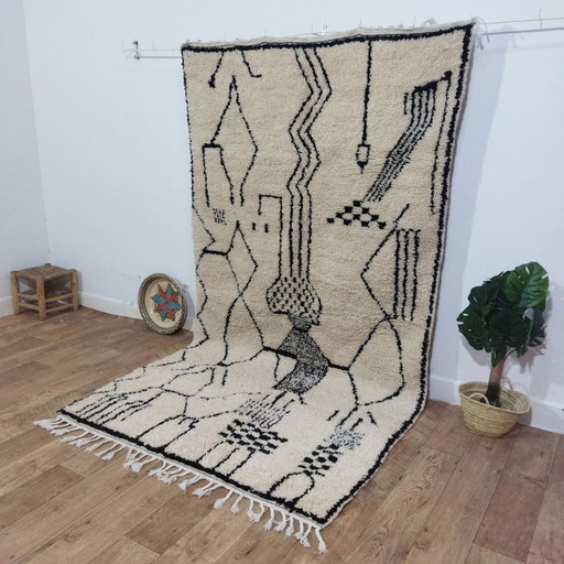 Handgemaakte Berber Tapijt Zwart En Wit - Handmade Berber Carpet Black And White