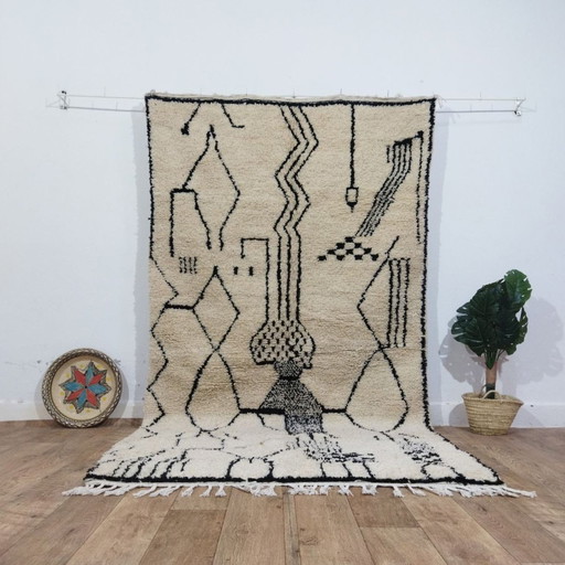 Handgemaakte Berber Tapijt Zwart En Wit - Handmade Berber Carpet Black And White