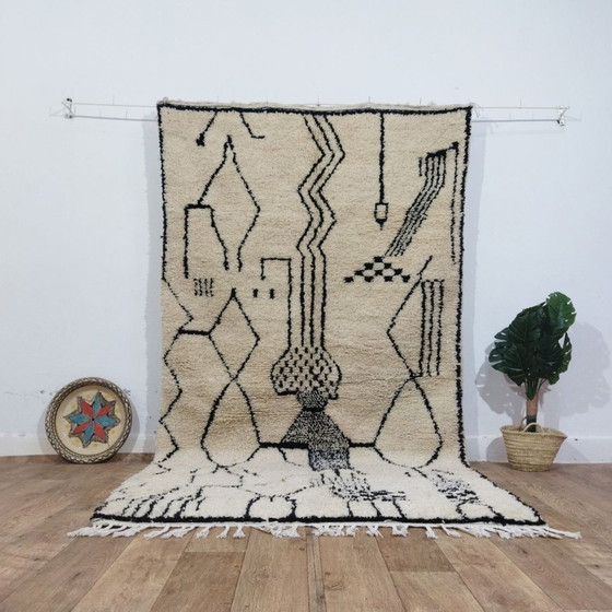 Image 1 of Handgemaakte Berber Tapijt Zwart En Wit - Handmade Berber Carpet Black And White