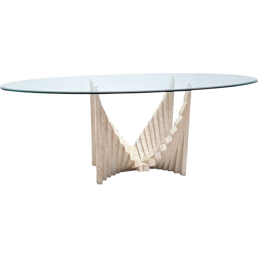 Mid-century sculptural travertine dining table, Italy 1970s
