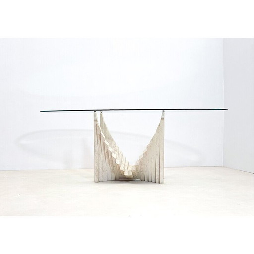 Mid-century sculptural travertine dining table, Italy 1970s