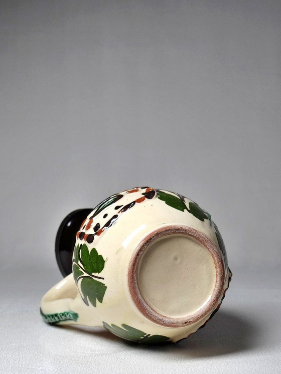 Image 1 of Antique Hungarian Earthenware Enameled Folk Art Miska Pitcher