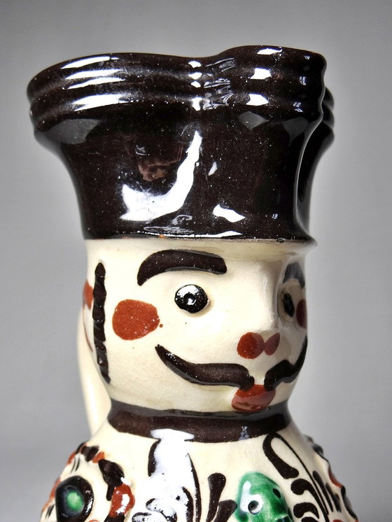 Image 1 of Antique Hungarian Earthenware Enameled Folk Art Miska Pitcher