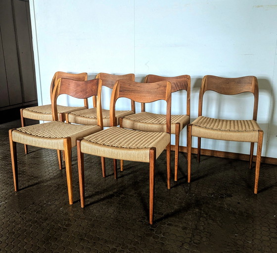 Image 1 of 6x N.O. Møller no. 71 chairs papercord teak