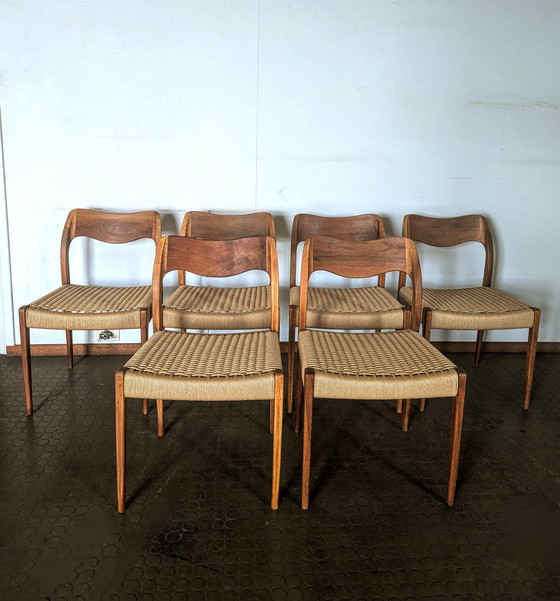 Image 1 of 6x N.O. Møller no. 71 chairs papercord teak