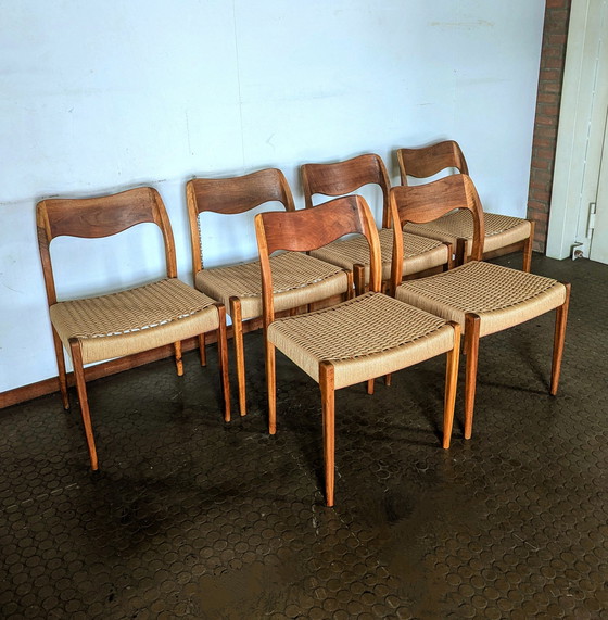 Image 1 of 6x N.O. Møller no. 71 chairs papercord teak