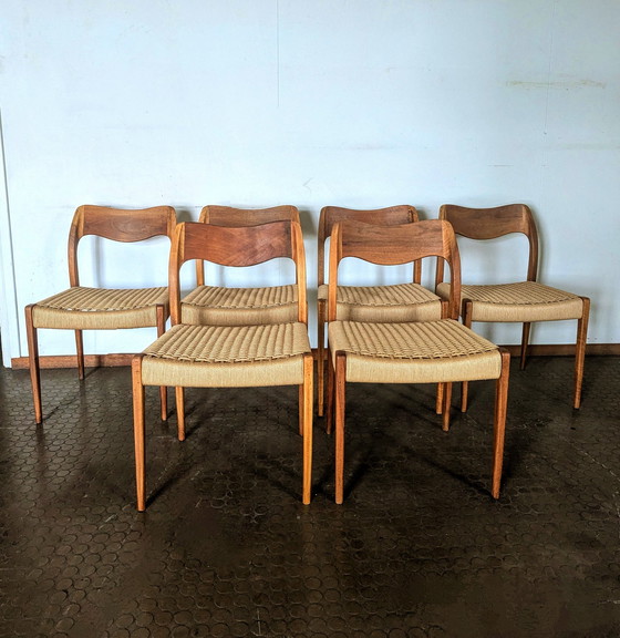 Image 1 of 6x N.O. Møller no. 71 chairs papercord teak