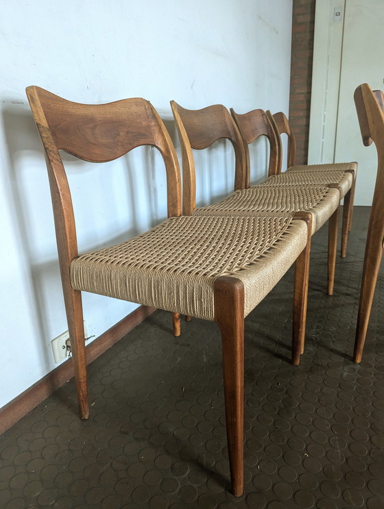 Image 1 of 6x N.O. Møller no. 71 chairs papercord teak