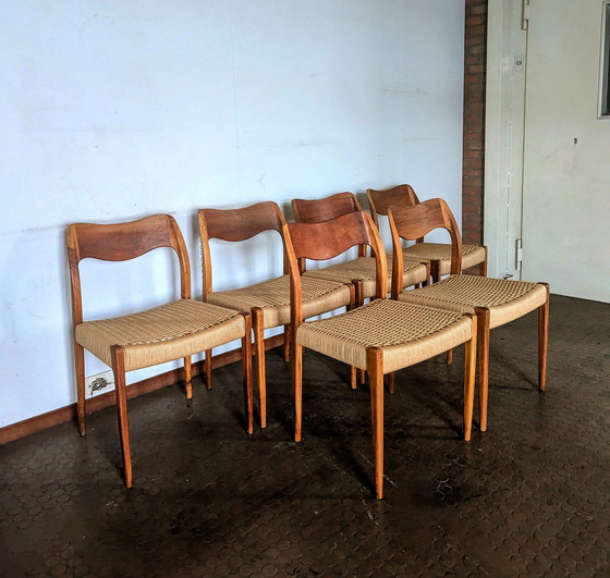 Image 1 of 6x N.O. Møller no. 71 chairs papercord teak