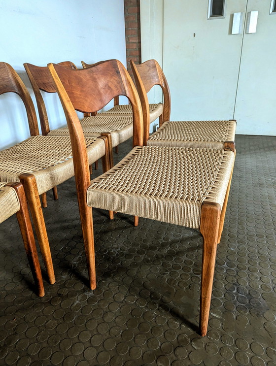 Image 1 of 6x N.O. Møller no. 71 chairs papercord teak