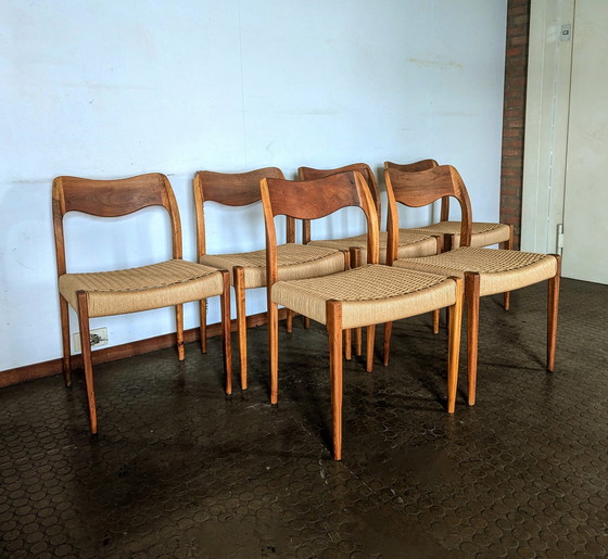 Image 1 of 6x N.O. Møller no. 71 chairs papercord teak