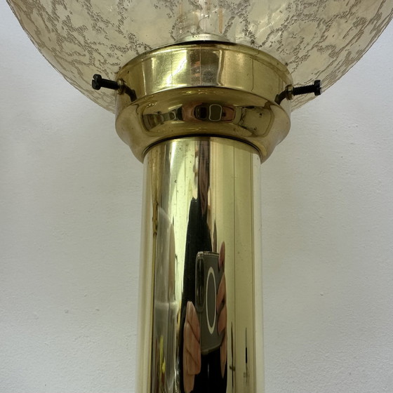 Image 1 of Set Of 2 Large Glass Globe Table Lamp With Brass Base , 1970S