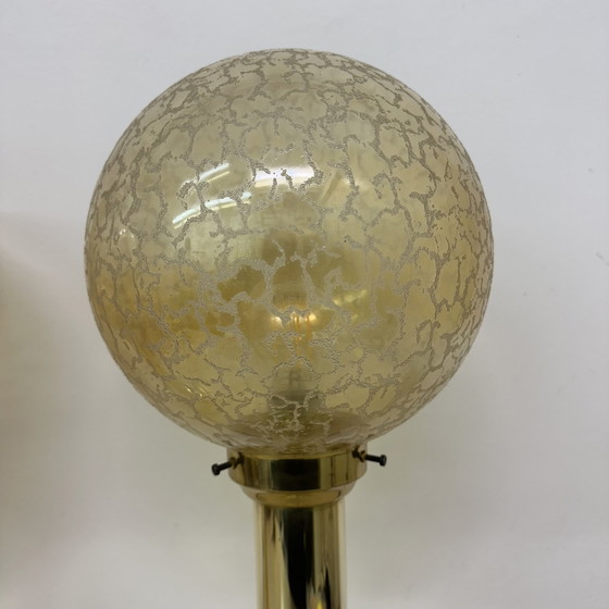 Image 1 of Set Of 2 Large Glass Globe Table Lamp With Brass Base , 1970S