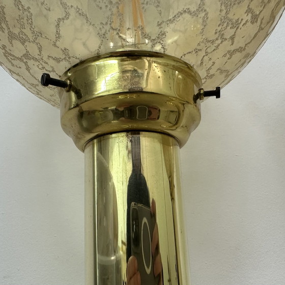 Image 1 of Set Of 2 Large Glass Globe Table Lamp With Brass Base , 1970S