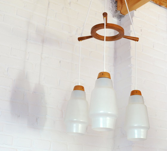 Image 1 of Mid - Century Cascade Pendant Lamp Of Wood And Glass