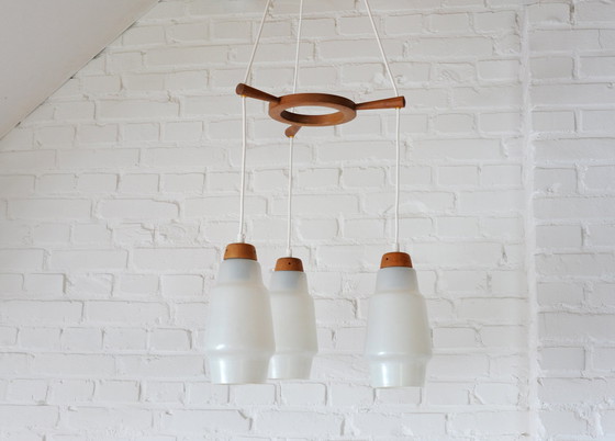 Image 1 of Mid - Century Cascade Pendant Lamp Of Wood And Glass