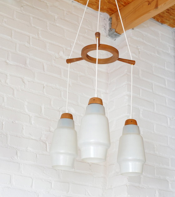 Image 1 of Mid - Century Cascade Pendant Lamp Of Wood And Glass