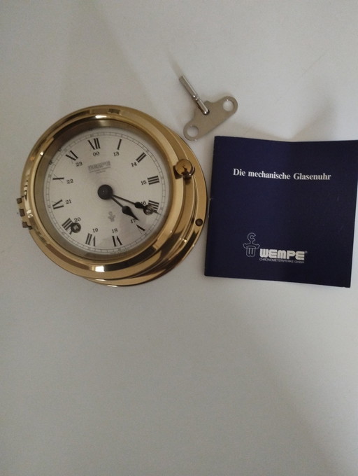 Wempe mechanical glass clock, brass