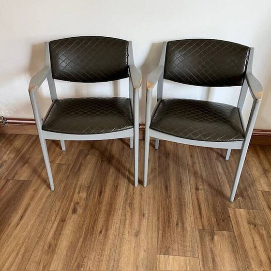 Image 1 of Pair of vintage gray imitation leather armchairs
