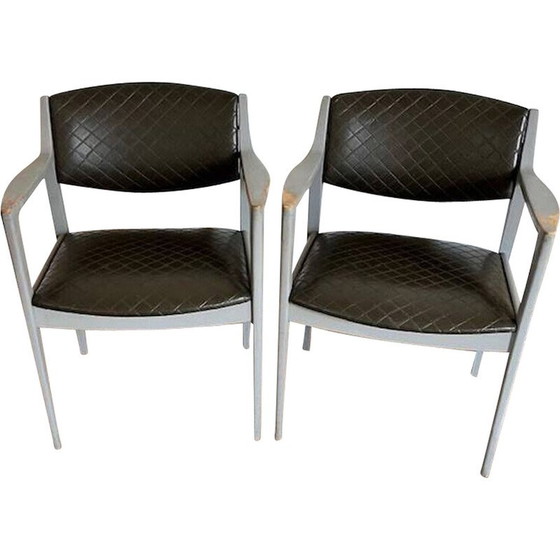 Image 1 of Pair of vintage gray imitation leather armchairs