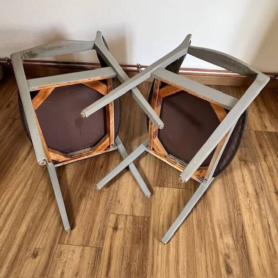 Image 1 of Pair of vintage gray imitation leather armchairs