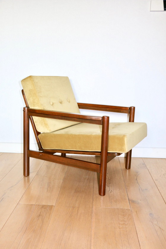 Image 1 of Vintage Armchair In Olive Lemon Velvet, 1970S