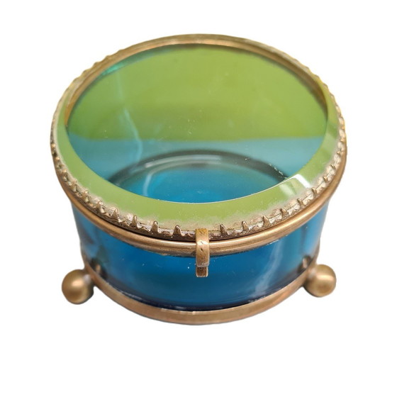 Image 1 of Crystal And Blue Glass Jewelry Box, 19th Century