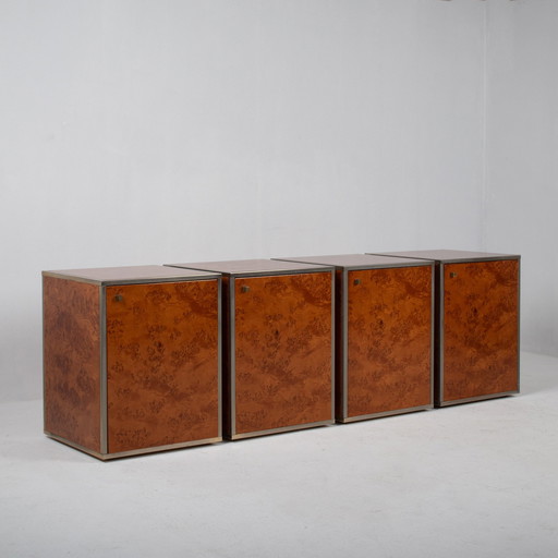 Modular Burlwood Cabinets Made In Italy, 1970S