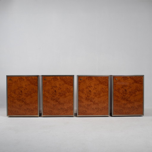 Modular Burlwood Cabinets Made In Italy, 1970S