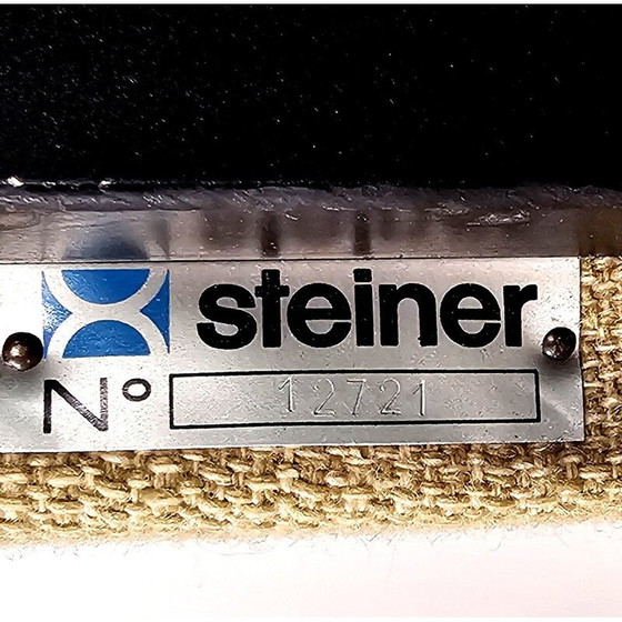 Image 1 of Vintage Steiner armchair and ottoman in green sheet, 1950-1960