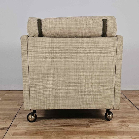 Image 1 of Vintage Steiner armchair and ottoman in green sheet, 1950-1960