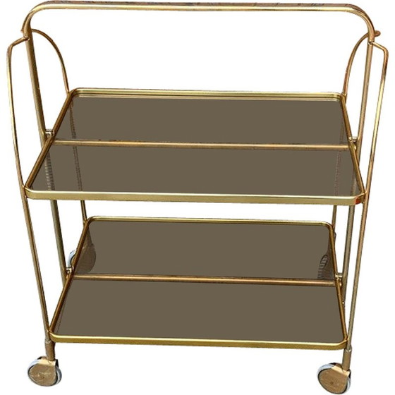 Image 1 of Carrello pieghevole vintage in ottone dorato e plastica