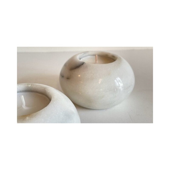 Image 1 of Pair of white marble tealight holders, 1970