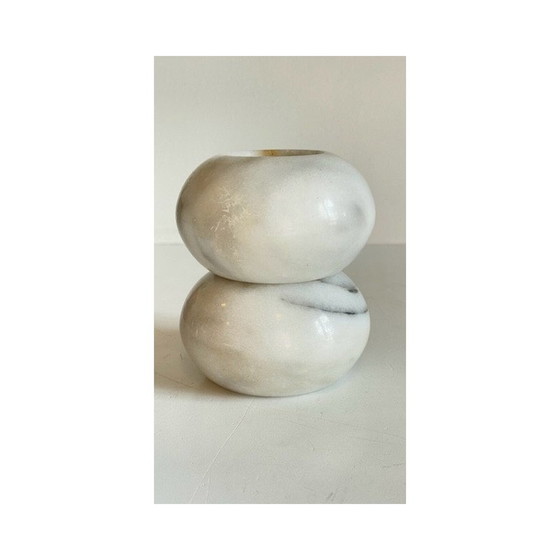 Image 1 of Pair of white marble tealight holders, 1970