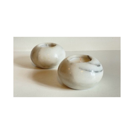 Image 1 of Pair of white marble tealight holders, 1970